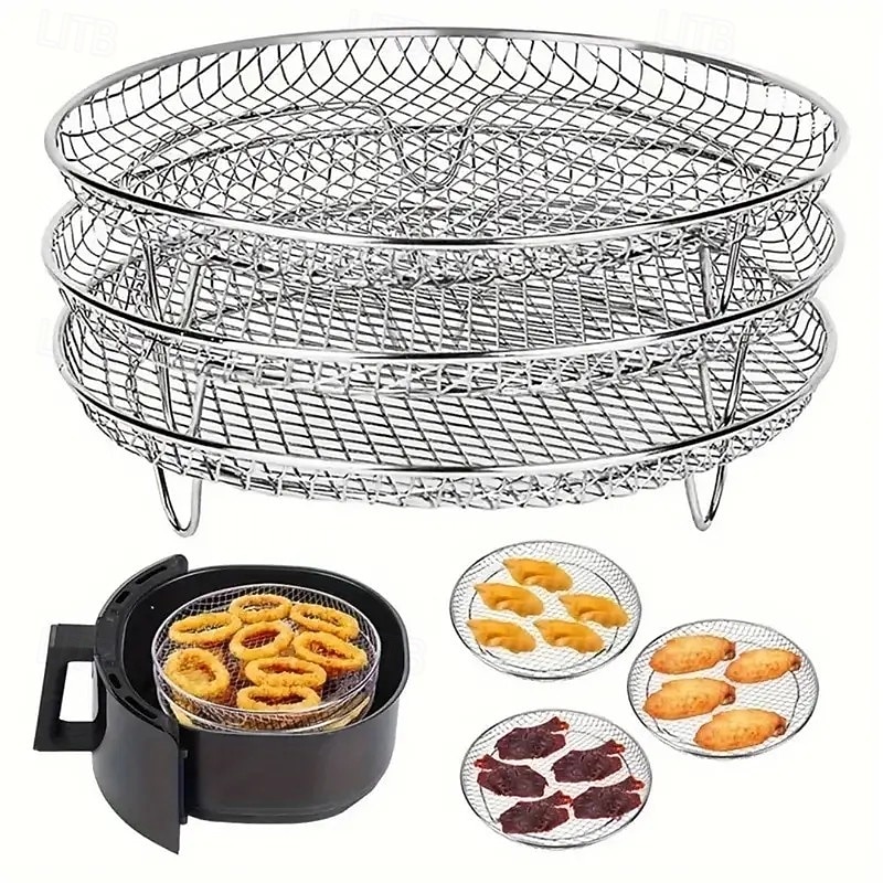 Conjunto de acessórios para fritadeira de ar de aço inoxidável de 3 níveis - bandejas empilháveis para forno e fritadeira de ar, laváveis na máquina de lavar louça, ideais para cozinhar de forma de 2026 por $26.99 –P2