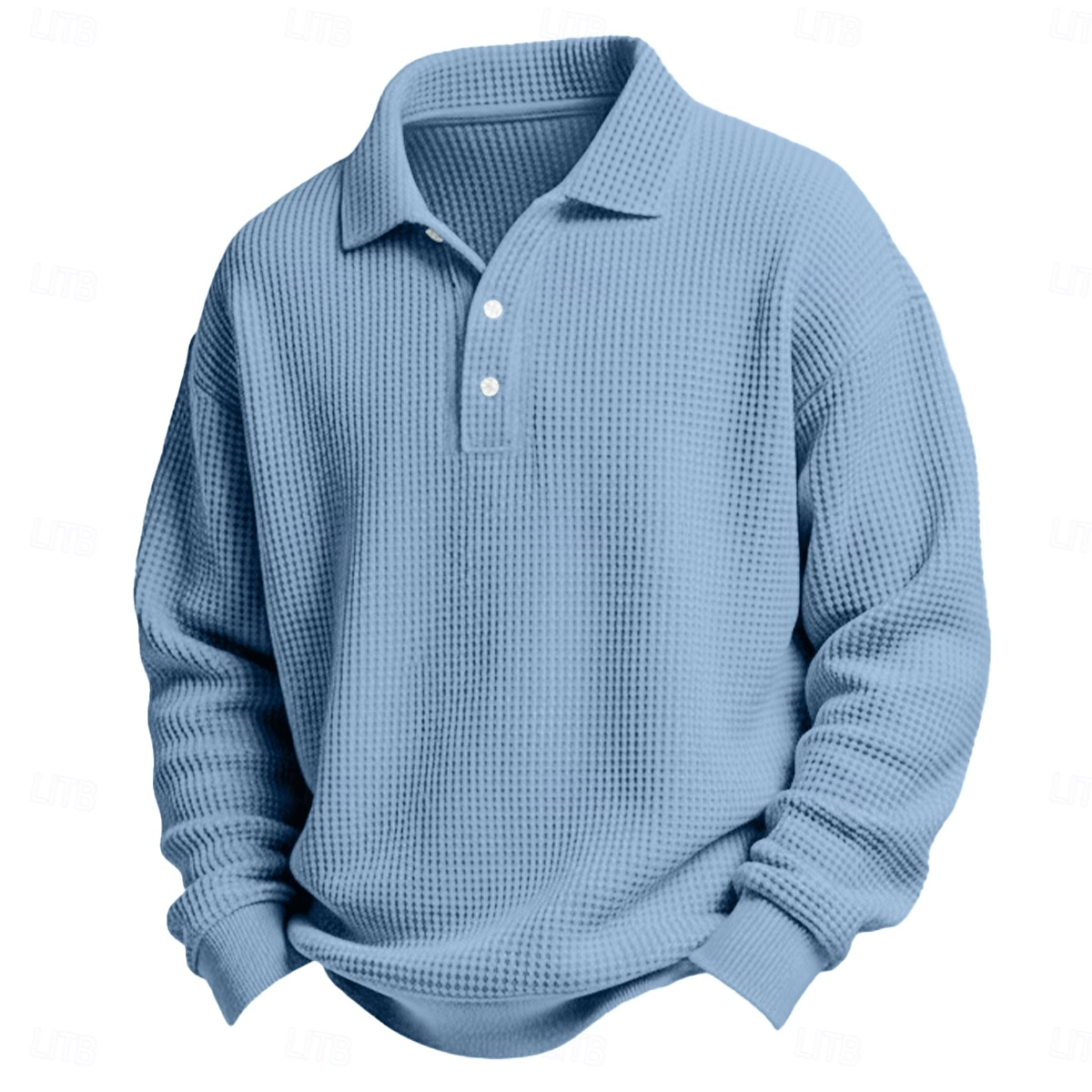 2025年 男性用 ワッフルポロシャツ ゴルフシャツ カジュアル 祝日 ラペル 長袖 クール 平織り クラシック 秋 春 & 秋 オールシーズン レギュラー ホワイト ライトグリーン ライトブルー ルビーレッド ネイビーブルー パープル ワッフルポロシャツ  コレクション – $23.99 –P2