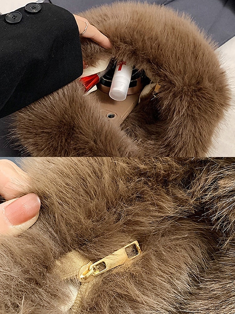 Damaxelväska i fuskpäls, mjukt plyschmaterial, elegant luffarmodell för julfester, finns i flera färger 2025 - $18.99 –P6