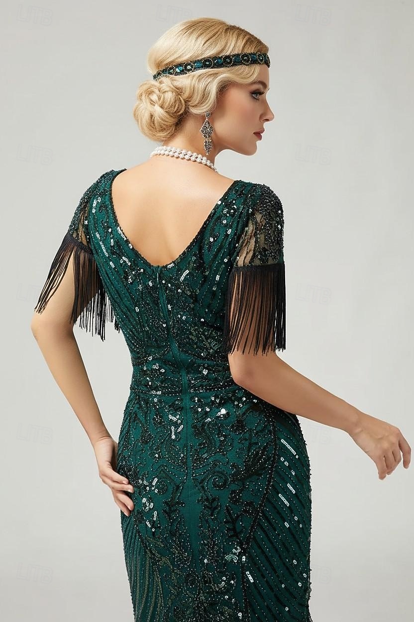 Anni Ruggenti Anni 1920 Lunghezza al ginocchio Abito Flapper Maniche corte Il grande Gatsby Paillettes Frange Scollo a V Costume Per donna Natale Carnevale speakeasy Mascherata Festa a tema retrò del 2026 a $44.99 –P6