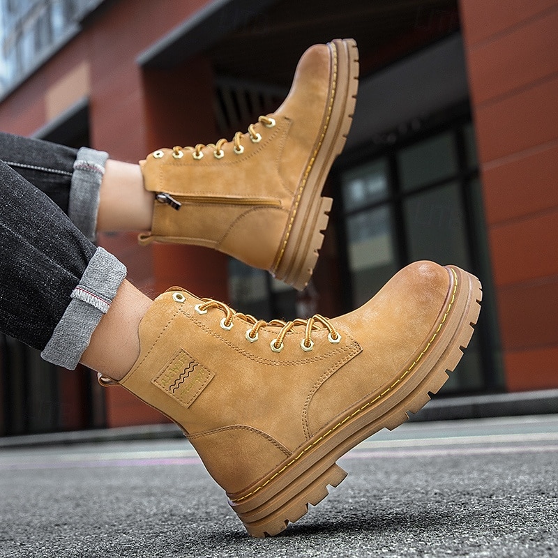 Per uomo Stivali Stivali da Lavoro Camminata Vintage Quotidiano PU Aumento Altezza Confortevole Stivali a Metà Polpaccio Allacciatura Tessuto almond Nero Giallo Autunno Inverno del 2026 a $64.99 –P10