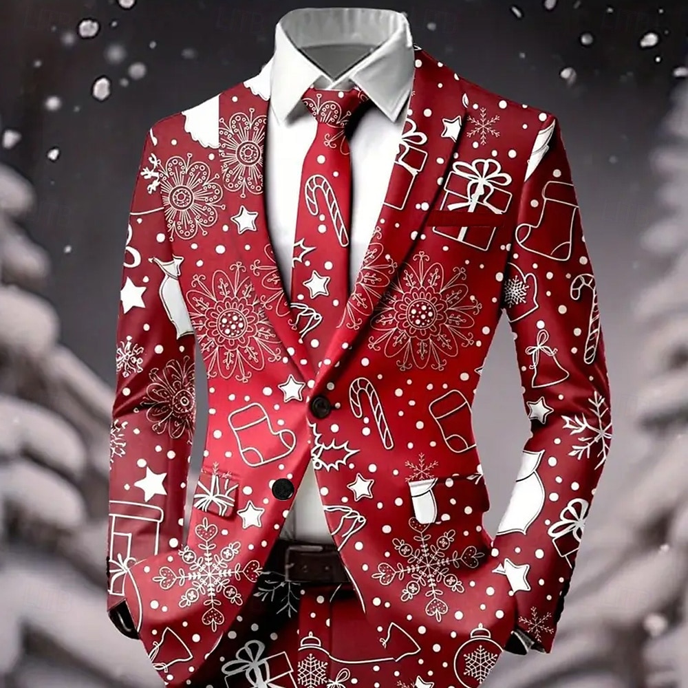 Hombre chaqueta Abrigo Navidad Casual Casual / Diario Casual Otoño invierno 100% Poliéster Copo Impresión 3D Botones Mantiene abrigado Cómodo Botonadura Simple Chaqueta de sport A B C D 2025 - $64.99 –P3