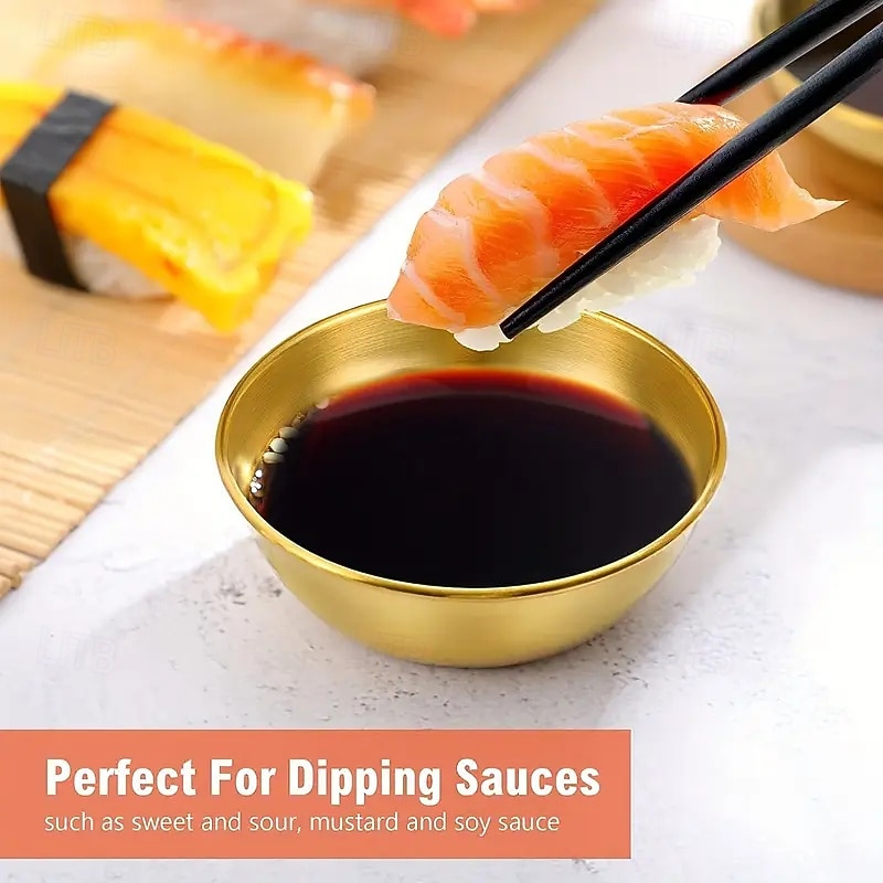 Set di 16 piatti rotondi in acciaio inox per salse, piatti dorati per salse, cucchiai dorati del 2025 a $29.99 –P6