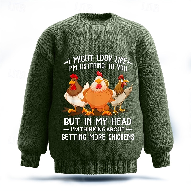 אני אולי נראה כאילו אני מקשיב לך אבל בראש שלי אני חושב על לקנות עוד תרנגולות סוודר לגברים עם תרנגול, צווארון עגול, קז'ואל, חופשה, רחוב, יומי, הדפס תלת מימד 2025 - $32.99 –P3