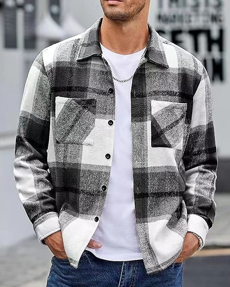 Miesten Paita Rento paita Flanellipaita Button Up paita Rubiini Pitkähihainen Skottiruutukuvio Kauluskäänne Katuvaatteet Loma Tasku Vaatetus Puuvilla Muoti Vapaa-aika Mukava 2026 - $30.99 –P5