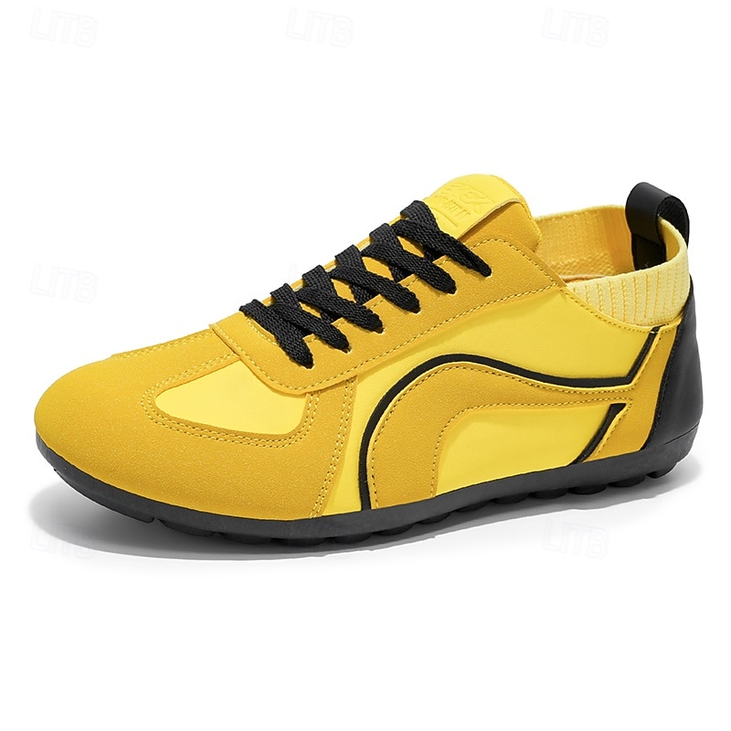 Tênis casual masculino amarelo e preto com design de malha respirável, calçado leve e antiderrapante para caminhadas ao ar livre, viagens e estilo cotidiano de 2026 por $42.99 –P1