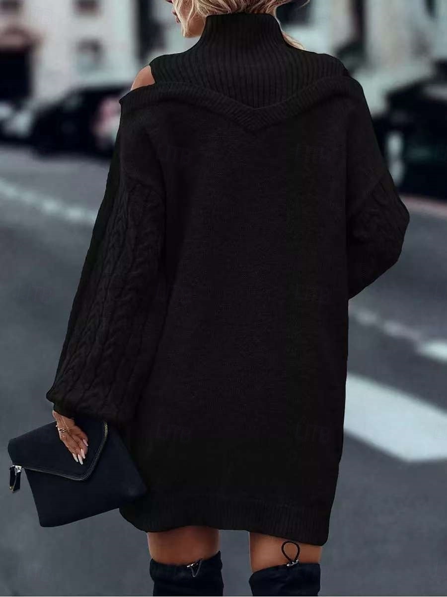 Pentru femei Pulover Rochie pulover Casual Moale Culoare pură Striat Guler Pe Gât Tricotat Manșon Lung Topuri lungi Tricotat În aer liber Zilnic Sfârșit de săptămână Negru Trifoi Toamnă Iarnă 2026 - $36.99 –P20