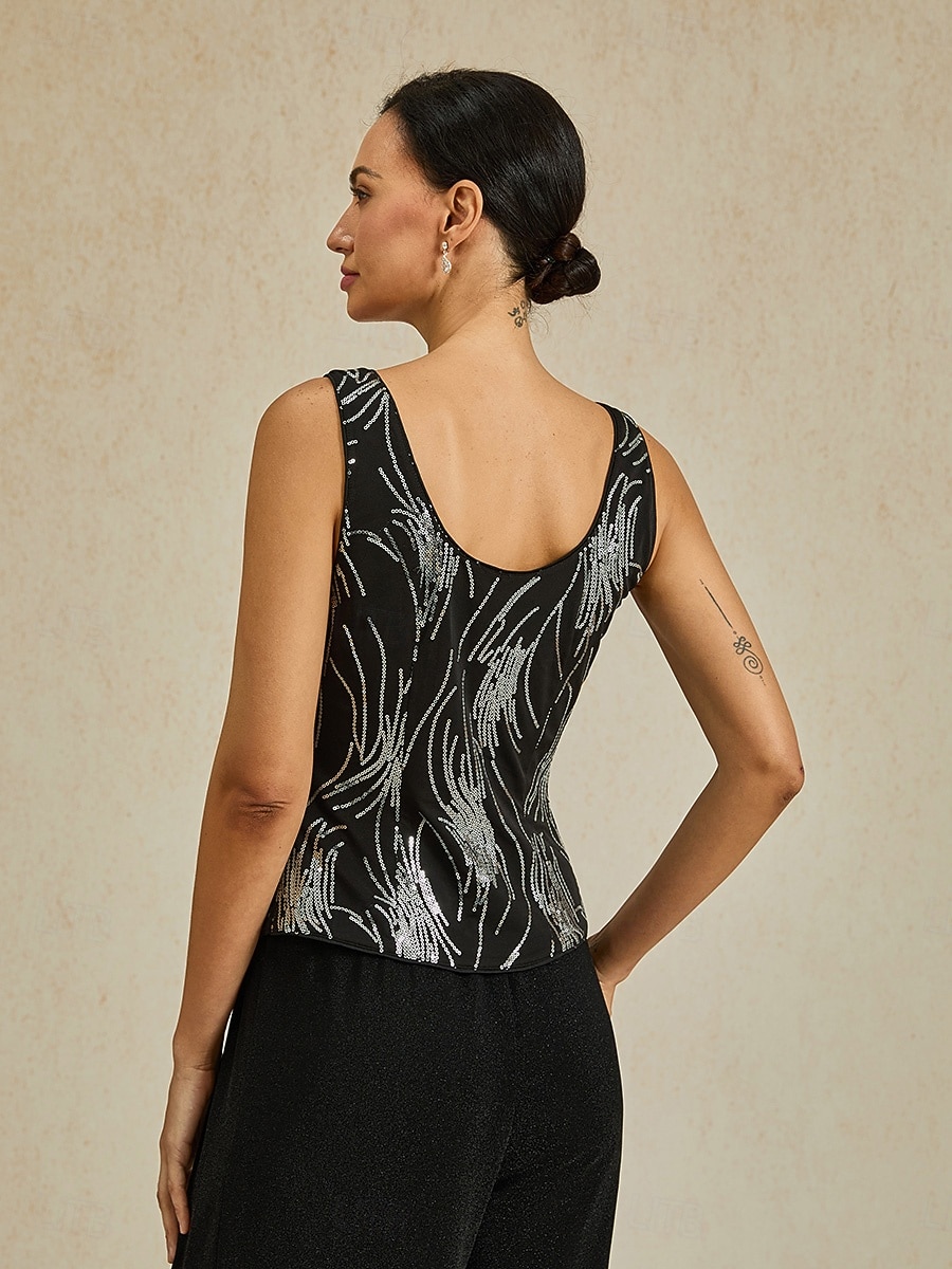 Dame Sequin Camisole Tank Top Grafisk Abstrakt Elegant Stilig Basis Ermeløs Regular Topper Svart Sommer 2025 - $119.99 –P5