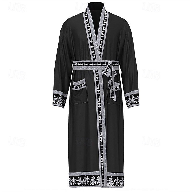 Homme Pyjamas Robe en soie Vêtements de Nuit Robe de bain Impressions Graphiques Mode Élégant Classique Maison Quotidien Lit Polyester Confort Doux Col en V manche longue Ceinture Incluse Printemps de 2026 ? $59.99 –P8