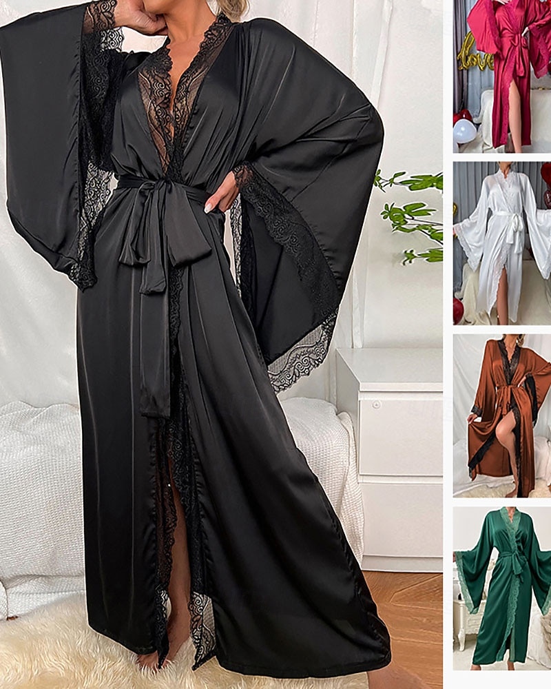 Γυναικεία Πυτζάμες Σαλόνια Νυχτικιά Ολόσωμες Φόρμες Ζεστό Μοντέρνα Σέξι Μονόχρωμες Σατέν Μεταξωτές Πιτζάμες Πιτζάμες Κορδόνι Δαντέλα Σπίτι Μακρυμάνικο Λαιμόκοψη V 2026 - $44.99 –P1