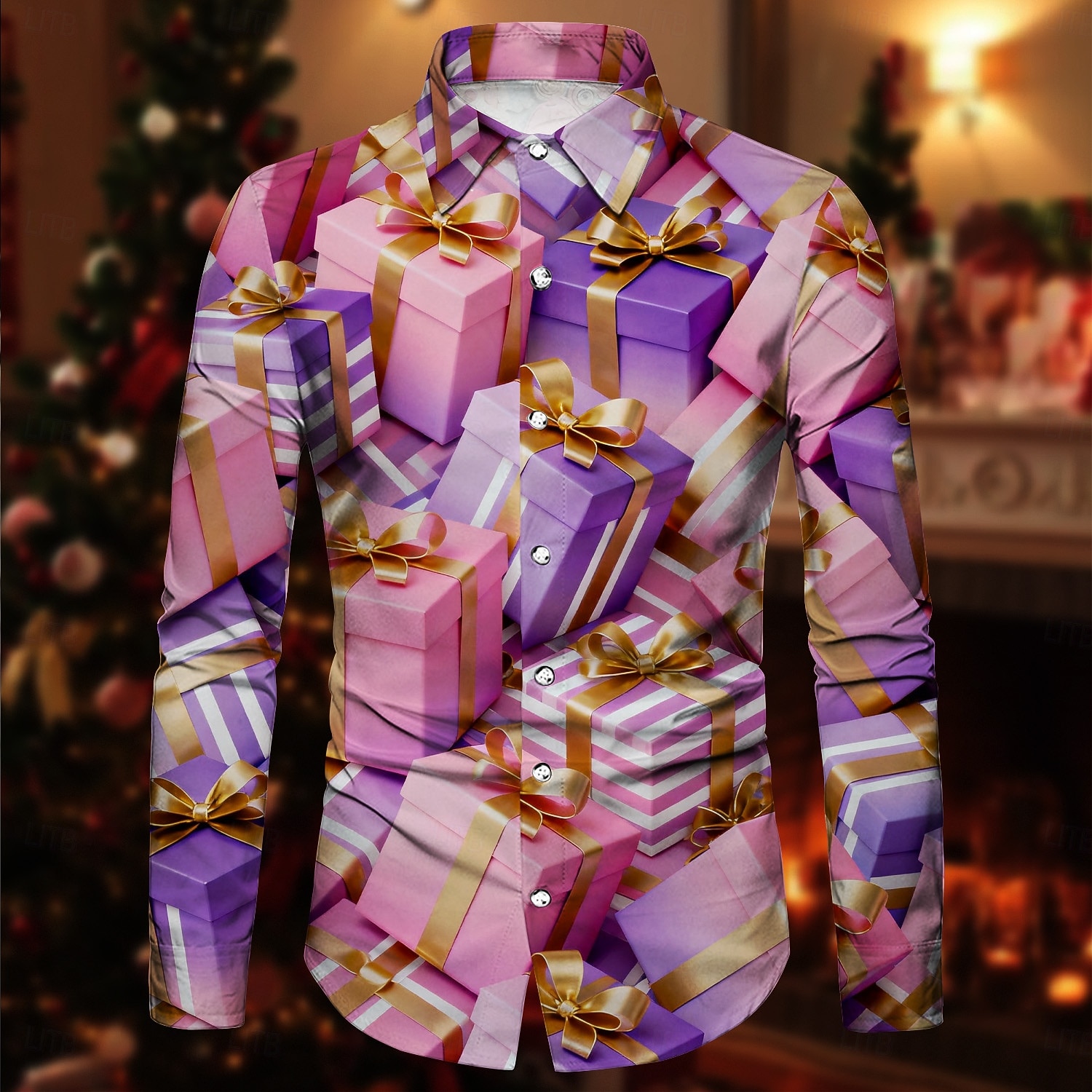 Karácsony Hosszú ujjak Gombos ing Mikulás Grafikus Újdonságok Vicces mert Férfi Felnőttek 3D nyomtatás mert Karácsony Farsang Újév Parti 2025 - $29.99 –P2