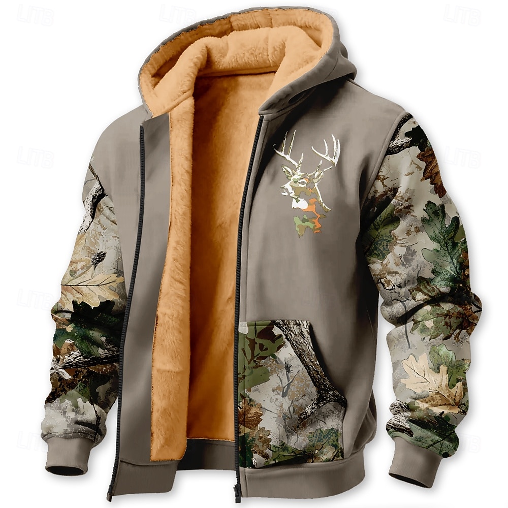 Herren Tarnung Hirsch Fleece Kapuzensweatshirt Jacke Pullover Klassisch Militär Jagd Langarm Rundhalsausschnitt Outdoor Camping Schwarz Braun Grün Grau Reißverschluss Herbst Winter Designer S M L XL 2026 - $41.99 –P3