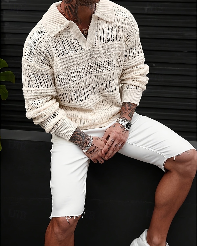 Herren Pullover Strickpullover Gerippt Stricken Normale Oberteile Gestrickt Einfach Revers Mode Basic Urlaub Alltagskleidung Bekleidung Herbst Winter Blau Grün S M L 2026 - $34.99 –P4