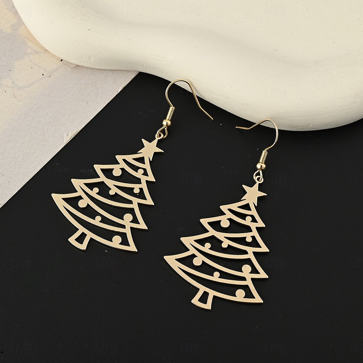 Pendientes colgantes de árbol de Navidad dorados: joyas festivas para mujer, pendientes con decoración navideña. 2026 - $7.99 –P2