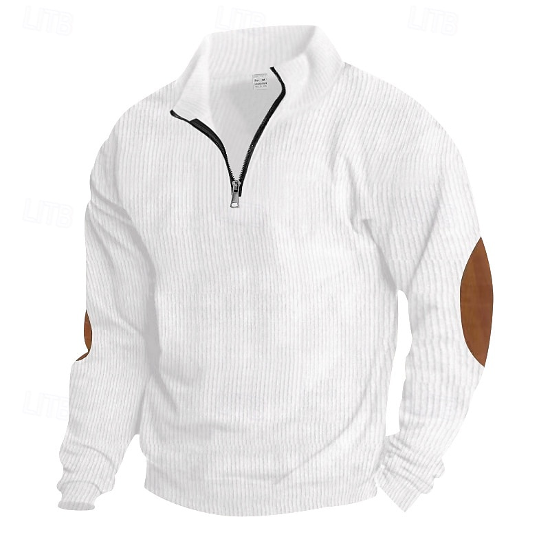 Voor heren Sweatshirt Corduroy Trui met capuchon Stoppen Sweatshirt met kwartrits Abrikoos Spijkerbroekblauw Zwart Wit Leger Groen Opstaande boord Effen Lapwerk Kleurenblok Sport & Outdoor Casual 2026 - $24.99 –P6