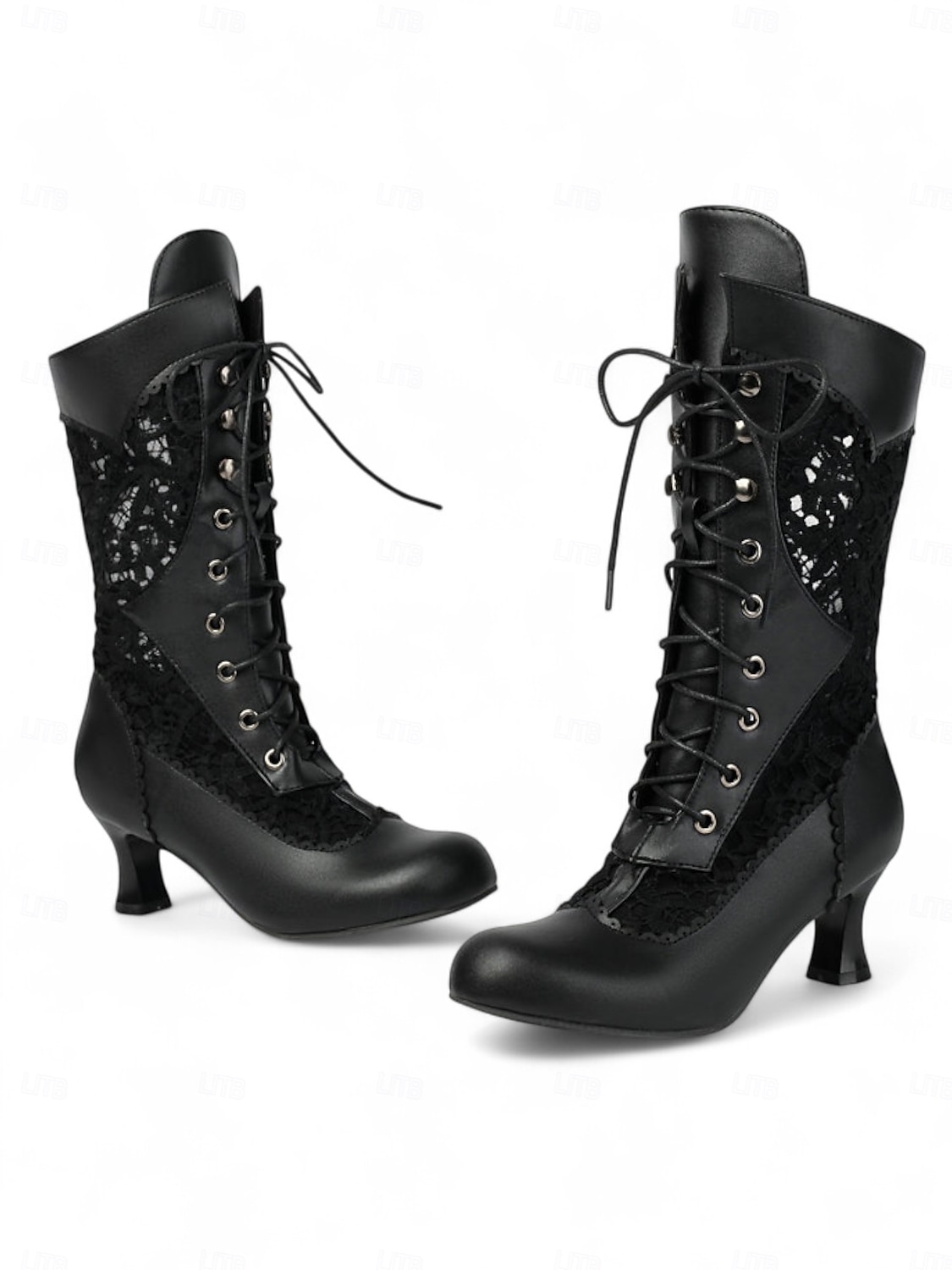 Botas victorianas blancas de media pantorrilla con cordones y tacón grueso para mujer: calzado de novia y fiesta de estilo eduardiano vintage de la década de 1900. 2026 - $64.99 –P4