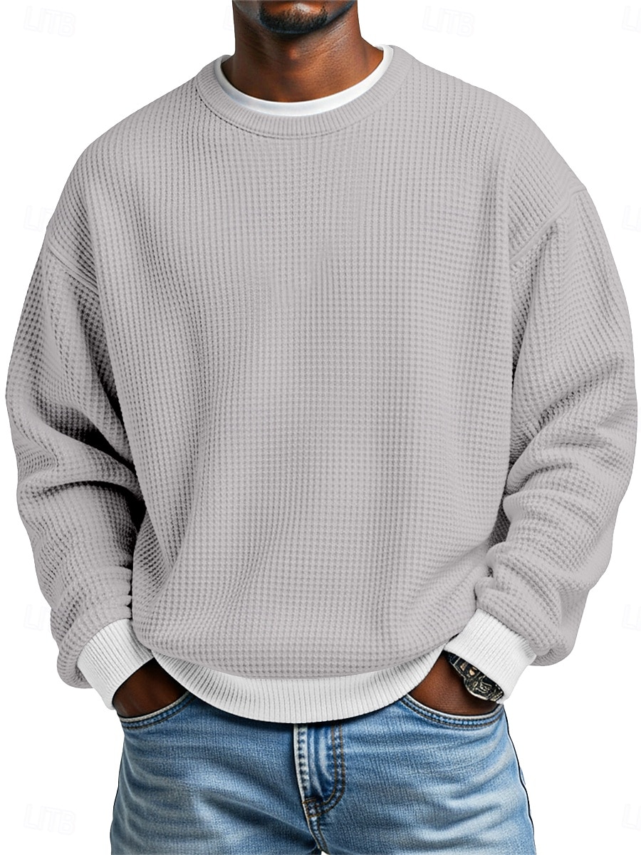 Men's Waffle T-shirt Pullover Sweatshirt Tee Top Long Sleeve Shirt Long Sleeve Crew Neck Round Winter Spring &  Fall Plain Fashion Designer Basic Fashion Fake two piece Vacation Street Casual Light 2026 - $25.99 –P8