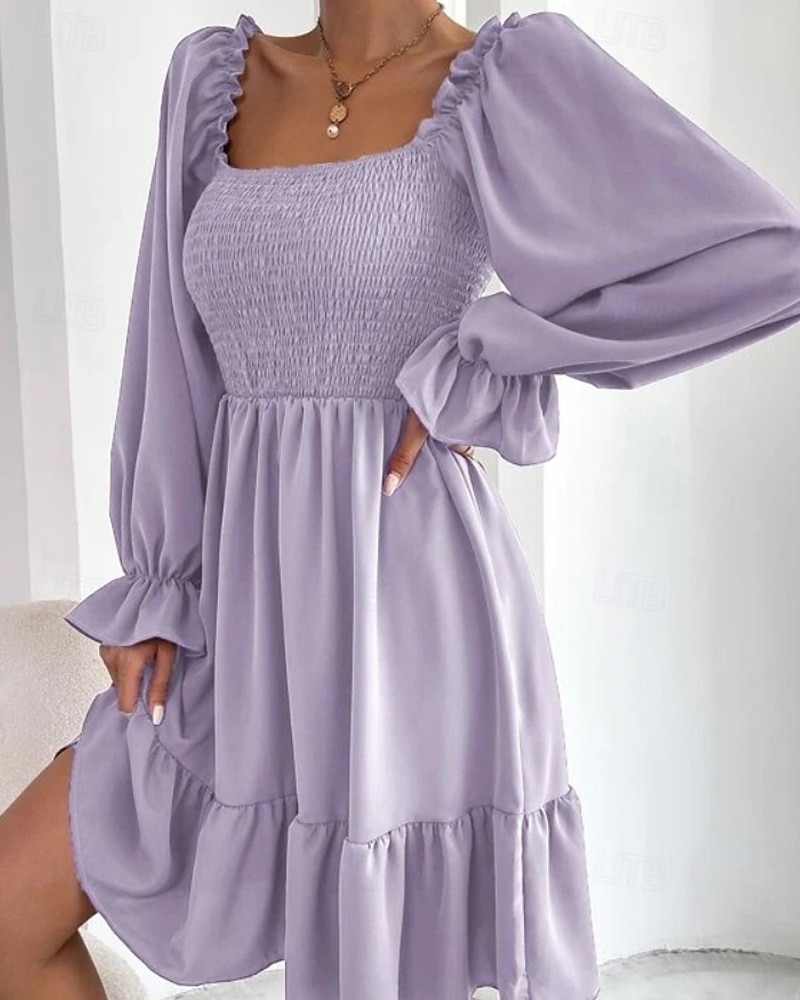 Damen Minikleid Schößchen Kleider Gerafftes Kleid Modern Outdoor Ferien Ausgehen Normale Passform Einfach Langarm Quadrathals Schwarz Wein Armeegrün Leicht Braun Frühling Herbst 2025 - $24.99 –P18