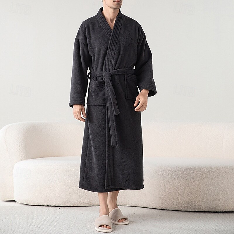 Férfi Pizsamák Fürdőruha Sima Divat Stílusos Klasszikus Otthon Napi Ágy Flanel Poliészter Melegen tartani Mokaszinok Mekano V-alakú Hosszú ujj Ősz Tél Arcpír rózsaszín Teveszín 2025 - $43.99 –P3