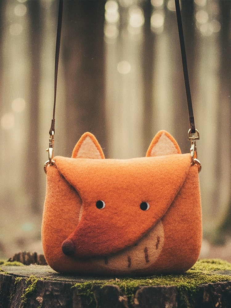 női filc crossbody táska, aranyos róka alakú válltáska, vintage kézzel készített állatmintás kézitáska hölgyeknek alkalmi mindennapi utazáshoz 2025 - $26.99 –P1