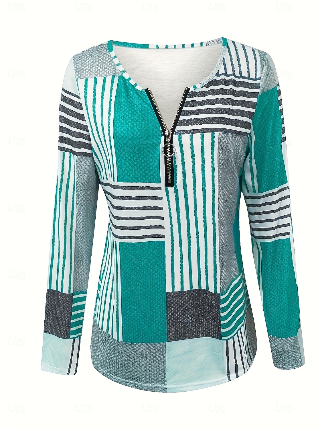 Γυναικεία Μπλουζάκι Φερμουάρ Στάμπα Γραφική Γεωμετρικό Βίντατζ Μοντέρνα Στυλάτο Μακρυμάνικο Στρογγυλή Ψηλή Λαιμόκοψη Κανονικά μπλουζάκια Καθημερινά Πράσινο του τριφυλλιού Γκρίζο 2026 - $25.99 –P6