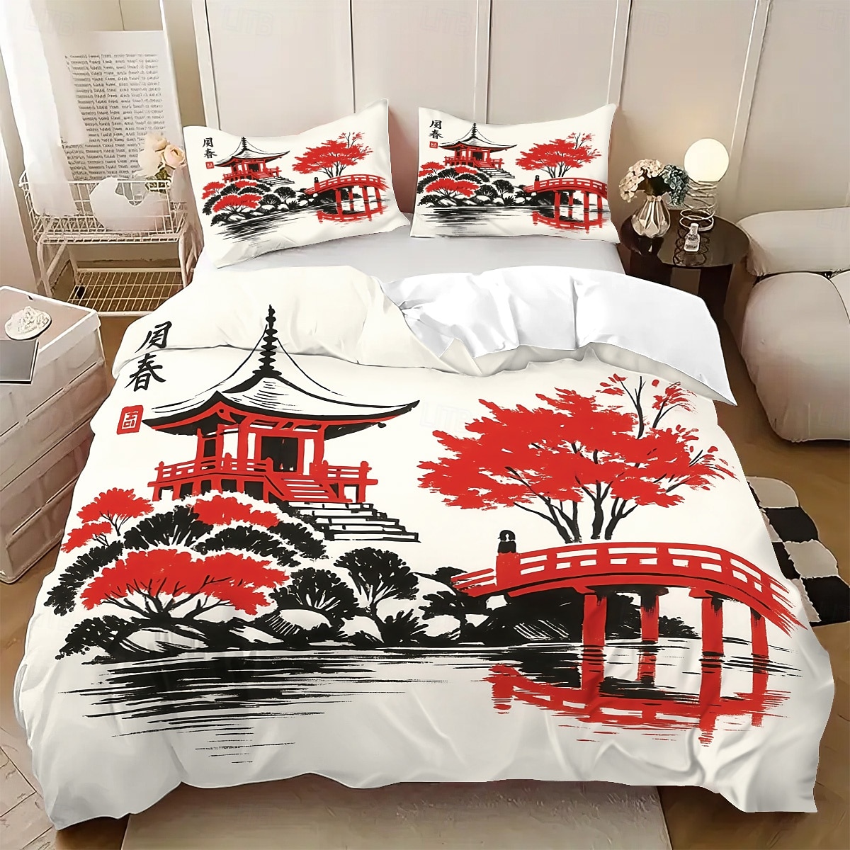 Conjunto de capa de edredom de 3 peças com pintura a tinta estilo chinês para cama queen size, capa de edredom macia com 2 fronhas – hotel &roupa de cama para quarto de hóspedes, aconchegante de 2026 por $37.99 –P6