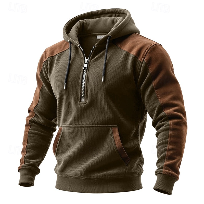 Homme Sweat à capuche Sweat à capuche quart zippé bleu marine Bleu Vert foncé Violet Marron À capuche Uni Patchwork Bloc de Couleur Sport & Loisir Occasionnel Quotidien Polyester ancien Streetwear de 2025 ? $32.99 –P6