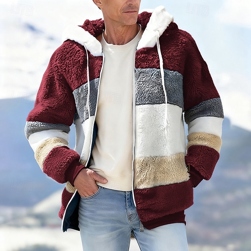 Pánské Zimní bunda Teddy Coat Dovolená Denní Zahřívací Kapsy Fleece Podzim Zima Barevné bloky Módní Šik ven Kapuce Standardní Černá Fialová Vodní modrá Fialová Hnědá Saka 2025 - $36.99 –P3