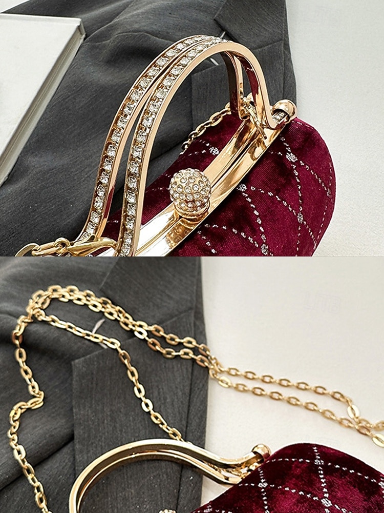 Damska aksamitna pikowana wieczorowa torebka z diamentowymi akcentami – elegancka torebka na ramię na świąteczne przyjęcia, spotkania i specjalne okazje 2026 - $19.99 –P10