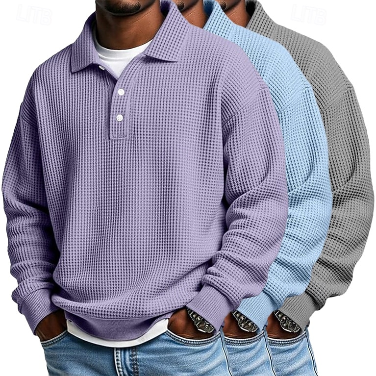 Herren Waffel-Poloshirts Textur Formell Geschäft Klassisch Langarm Mode Einfarbig Einfach 3 Teile Mehrfachpackung Herbst Frühling & Herbst Ganzjahres Lässiger Schnitt 1# 2# 3# 4# 5# 6# 2026 - $62.99 –P9