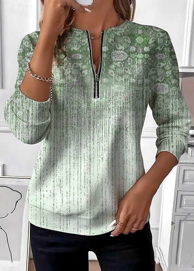 Damen Pullover Sweatshirt Sweatshirts mit Reißverschluss Reißverschluss Druck Grafik Paisley-Muster Mode Lässig Langarm Rundhalsausschnitt Rundhals Normale Oberteile Straße Alltagskleidung Blau Grün 2026 - $27.99 –P3