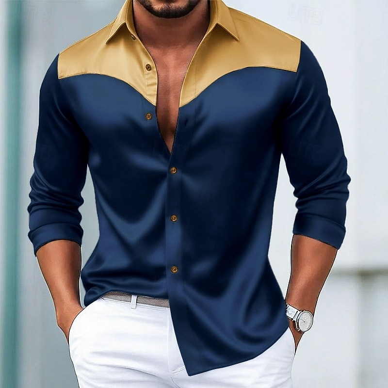 Per uomo Camicia Camicia in raso Camicia elegante Camicia casual Camicia con Bottoni Camicia da Ballo Blocco di colori Formale Matrimonio Nero Bianco Vino Blu marino Manica Lunga Bavero Primavera del 2025 a $23.99 –P8