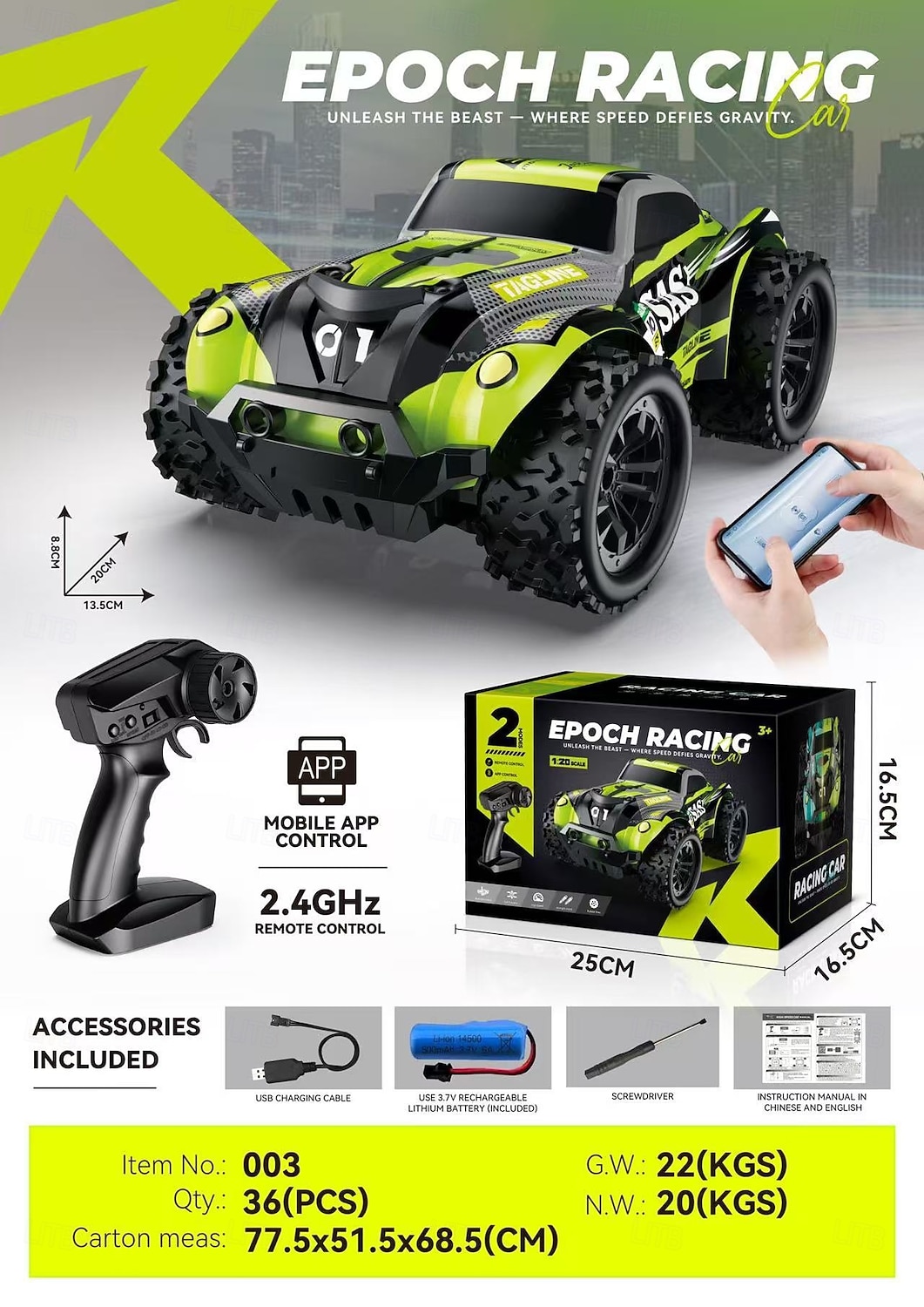 Высокоскоростной радиоуправляемый монстр-трак - масштаб 1:18 2,4 ГГц радиоуправляемый внедорожник с перезаряжаемой батареей - Внедорожное транспортное средство для детей Рождественский подарок 2025 - $68.99 –P15