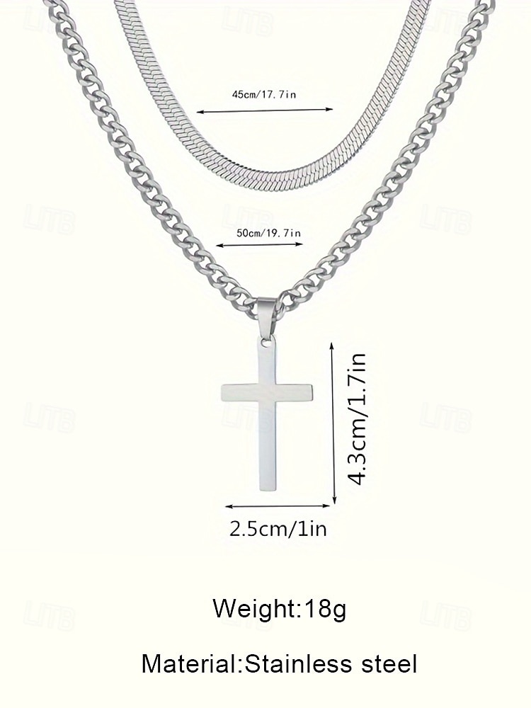 Men's Stainless Steel Cross Pendant Necklace, Durable Fashion Chain Jewelry, Stylish Christian Gift for Christmas, Party & Daily Wear 2026 - $11.99 –P9