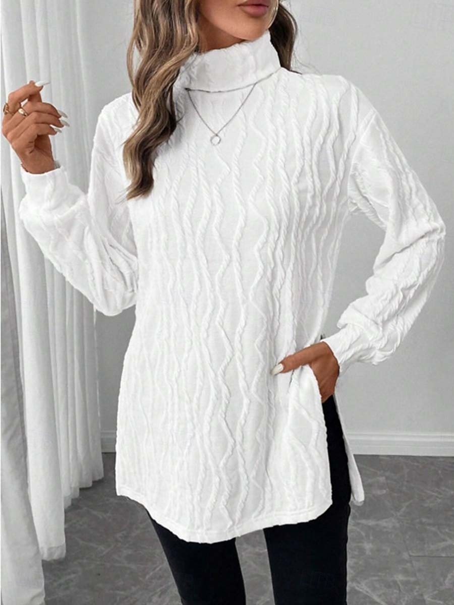 Women's Blouse Elegant Vintage Fashion Solid Color Ribbed Turtleneck Textured Split Long Sleeve Long Tops Knit Formal Outdoor Party Black 2025 - $29.99 –P1