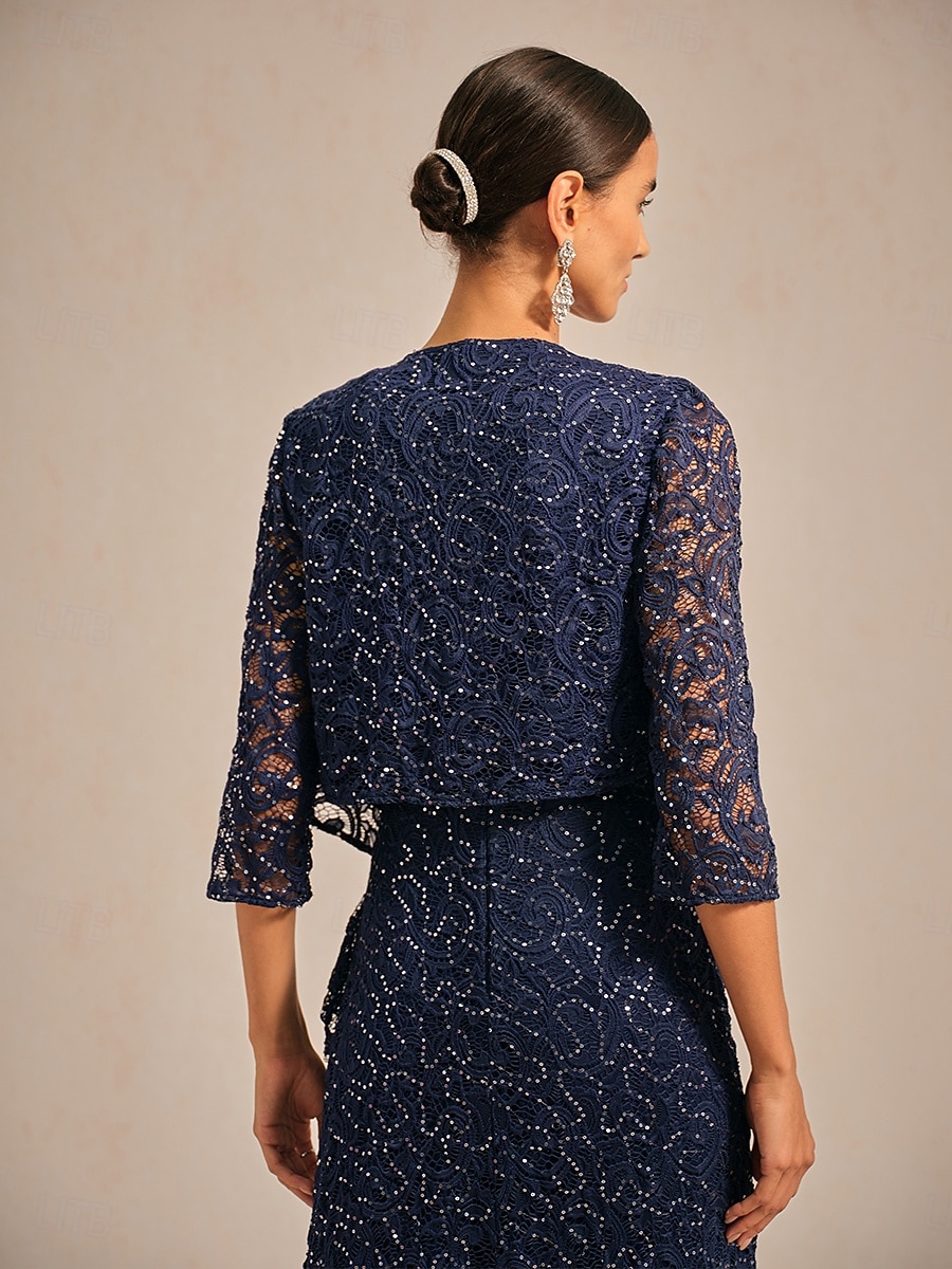 Dame Blondeskjorte Paljetter Blonde Elegant 3/4 ermer V-hals Aftenselskap Bryllupsgjest Navyblå Sommer Vår Høst Vinter 2026 - $37.99 –P2