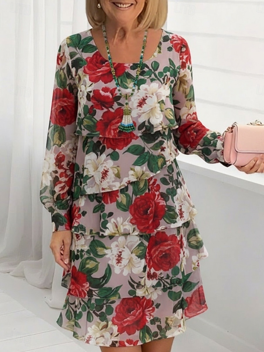 Жен. Мини-платье Платье прямого кроя Повседневное платье Шифоновые платья Элегантный стиль Мода Современное Повседневные на открытом воздухе выходные Стандартный Цветочный принт Длинный рукав 2026 - $39.99 –P1