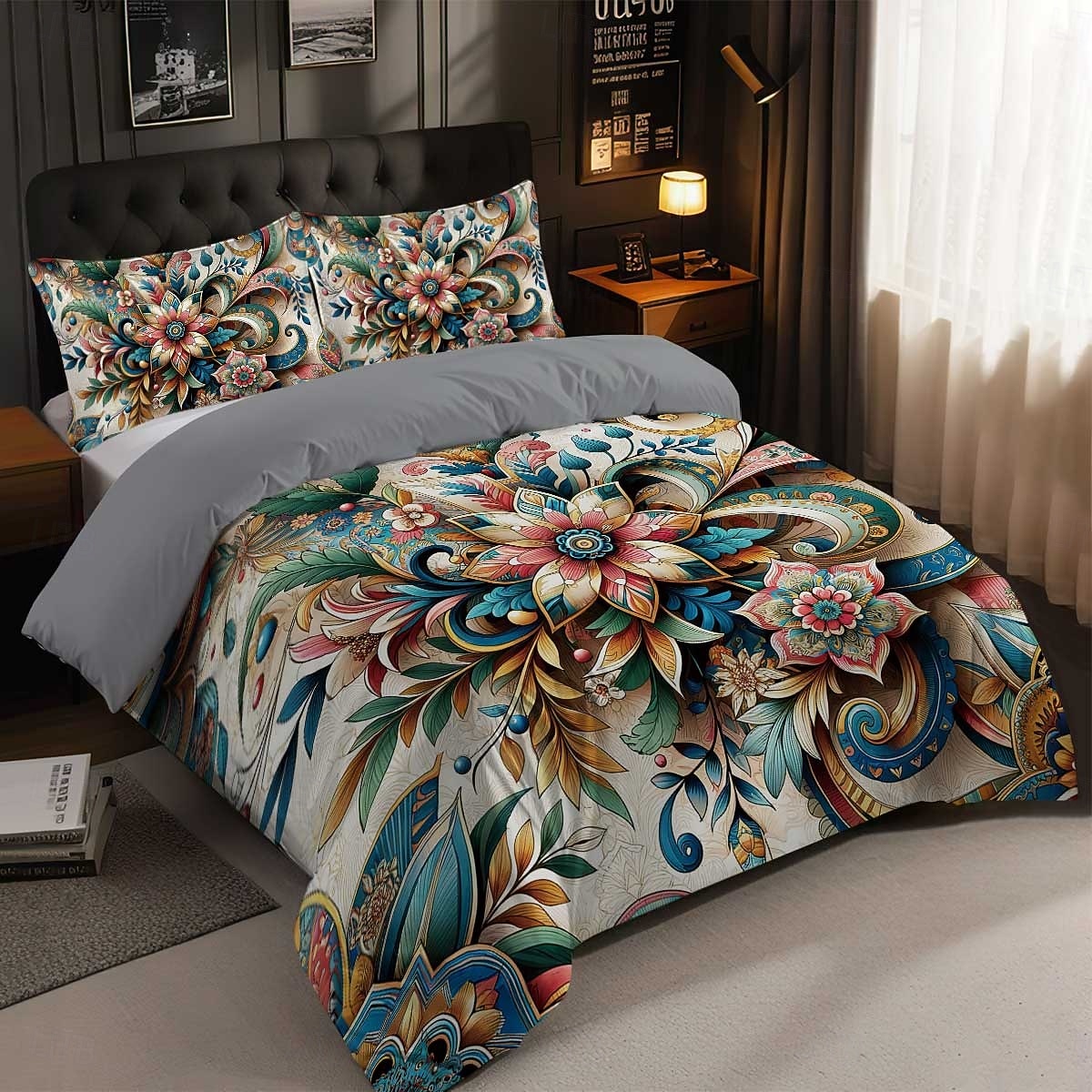Σετ παπλωματοθήκης 3 τεμαχίων με ρετρό τρισδιάστατη εκτύπωση λουλουδιών από πούπουλα για κρεβάτι queen size, μαλακό κοντό βελούδινο κάλυμμα παπλώματος με 2 μαξιλαροθήκες - κλινοσκεπάσματα υπνοδωματίου 2026 - $37.99 –P7