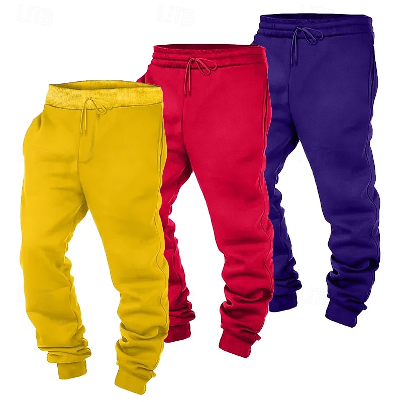 Monipakkaus 3kpl Miesten Punainen+violetti+keltainen Veryttelyhousut Lenkkeilijät Fleece-housut Kurenauha Joustava vyötärö Tavallinen Loma Arki-asut Polyesteri Syksy 2026 - $29.99 –P3
