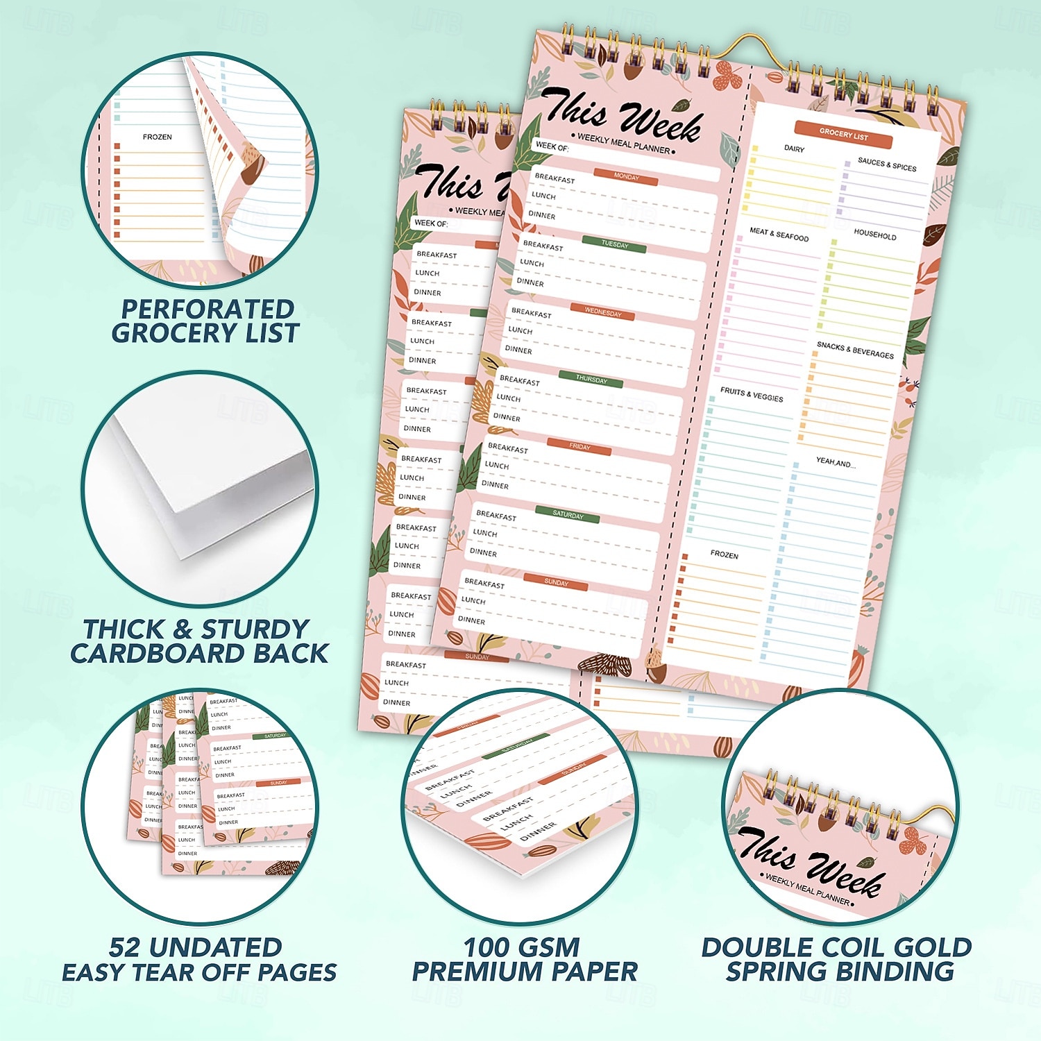 ateriasuunnitteluvihko 8,5x5,8 tuumaa, 52 arkkia magneettinen, kaksoiskierteinen ateria &ruokalista, seinälle kiinnitettävä ruokalistasuunnittelija päivittäiseen käyttöön &viikkosuunnitelma 2026 - $13.99 –P13