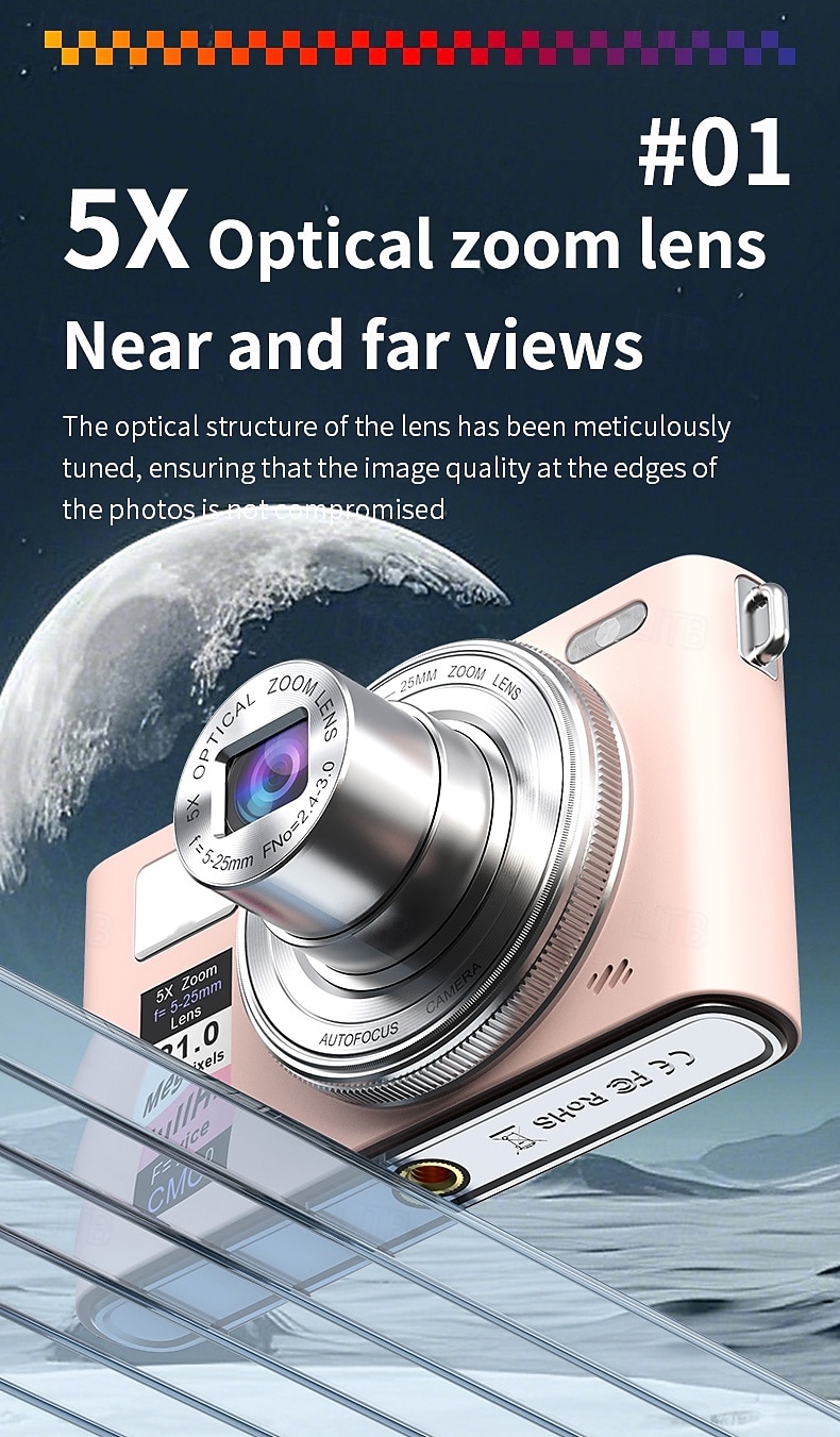 Uusi 4k fhd -digikamera 64 gigatavun muistikortilla vuodelta 2025, kompakti, pieni ja edullinen ladattava valokuvauskamera, 64 megapikselin automaattitarkennuskamera, erittäin sopiva aloitteleville 2026 - $117.99 –P4