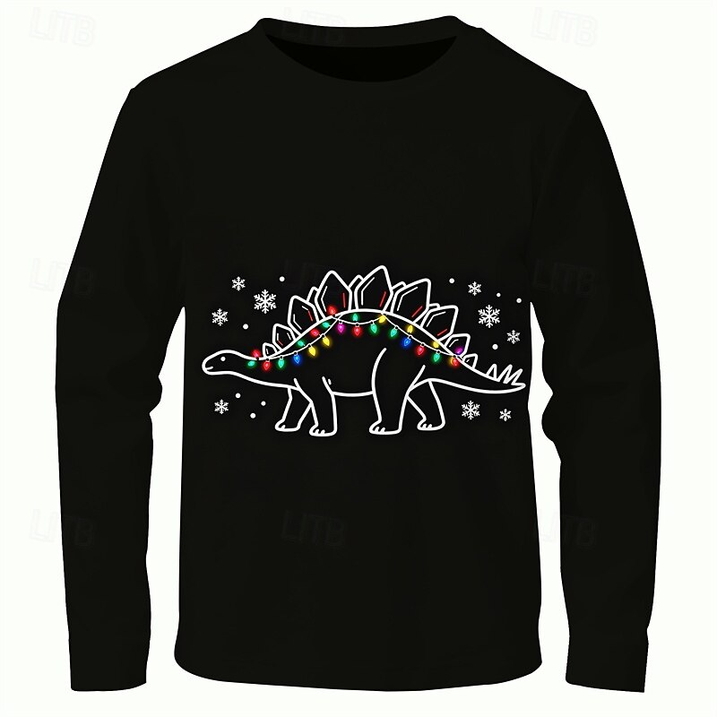Jul Pojkar 3D Grafisk Dinosaurie T-shirt Långärmad Vår Höst Mode Grundläggande Barn 4-12 år Rund hals Utomhus Ledigt Dagligen Normal 2025 - $13.99 –P1