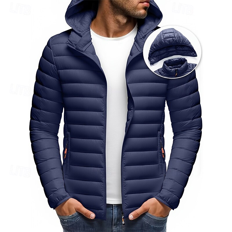 Voor heren Winterjas Pufferjas Gewatteerde jas Zak Polyester Vakantie Alledaagse kleding Afspraakje Normaal Modieus Casual Comfortabel Thermisch Warm Winter Effen / effen kleur Zwart Wit Geel Rood 2026 - $49.99 –P9