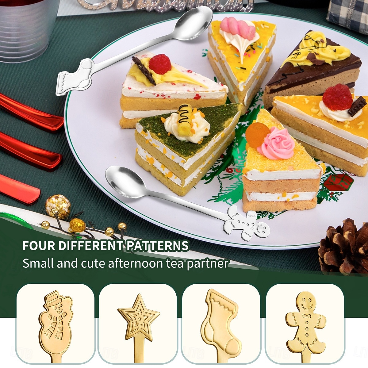 Cuchara navideña de acero inoxidable, juego de 4 piezas con diseño de árbol de Navidad, ideal para el hogar, café, cena, postres, helados y otras ocasiones especiales. Un regalo creativo para fiestas 2025 - $6.49 –P3