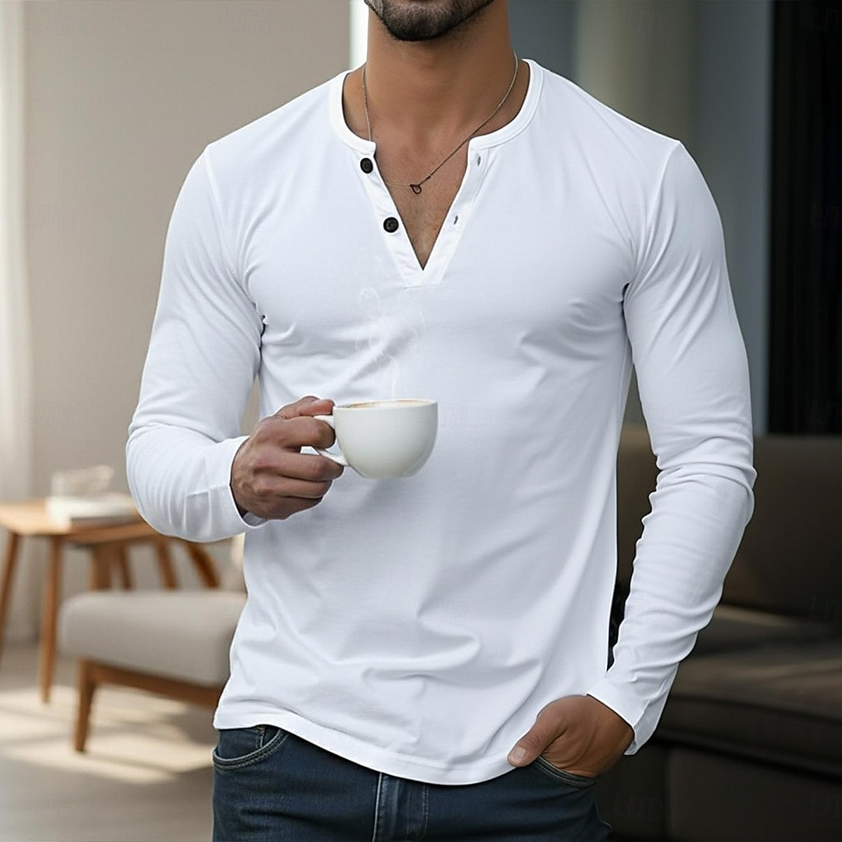 Herren T-Shirt Langarmshirt Langarm V Ausschnitt Sommer Ganzjahres Einfarbig Täglich Lässig Streetstyle Rein Outdoor Straße Lässig Schwarz Weiß Wein Top T-Shirt für Herren 2025 - $18.99 –P1