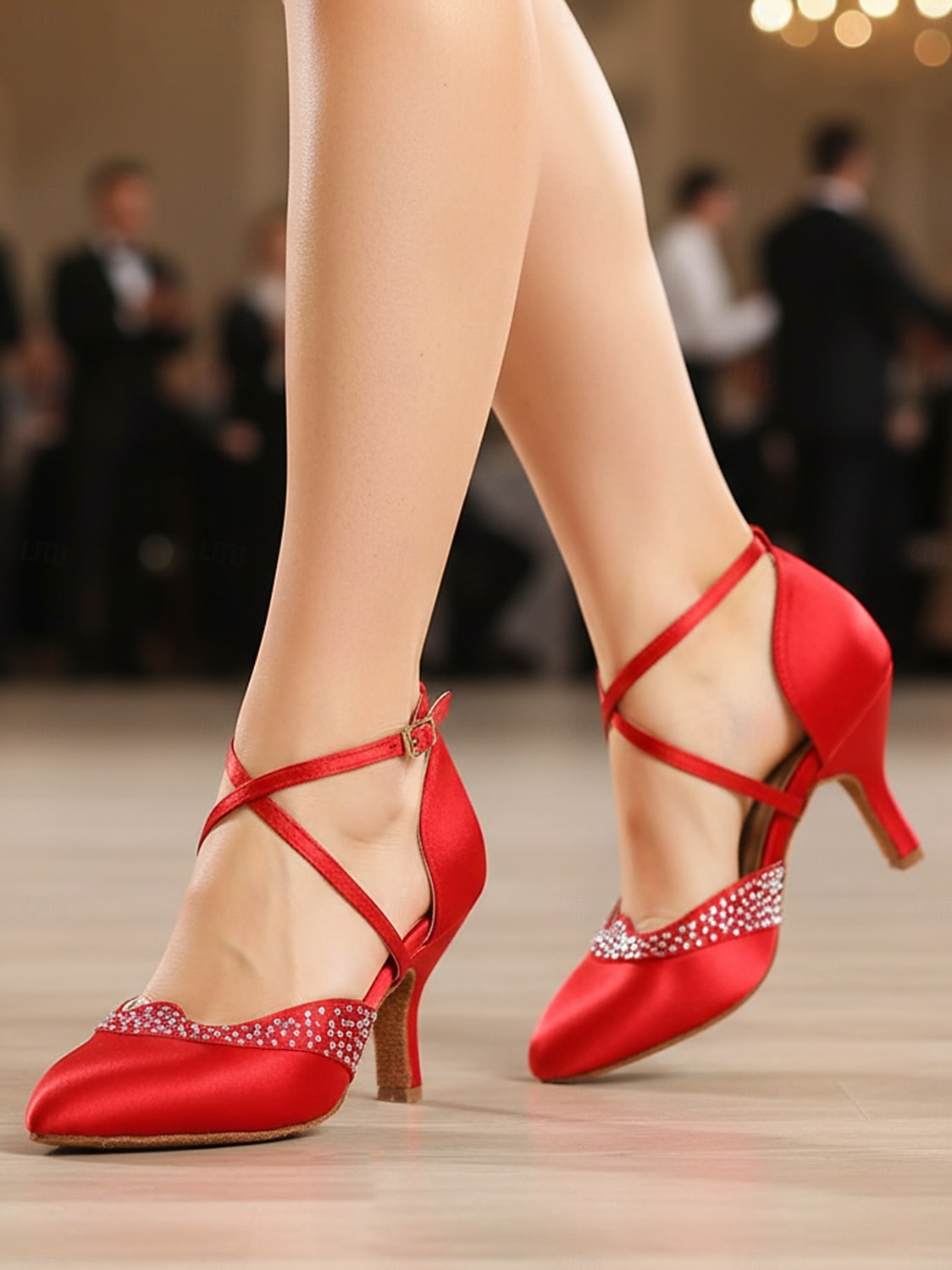 Women's Red Satin Ballroom Dance Shoes - Closed Toe Cross Strap High Heel Pumps with Rhinestone Detail for Gatsby Party & Professional Dance Party 2026 - $64.99 –P6