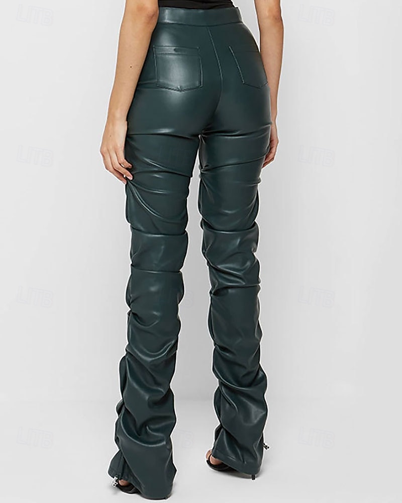 Per donna Pantaloni di pelle Moda Streetwear Casual Lunghezza intera Vita media Semplice Cerniera Tasca Confortevole Micro-elastico Quotidiano All'aperto Vacanza Bianco latte Verde translucido Nero del 2026 a $44.99 –P5
