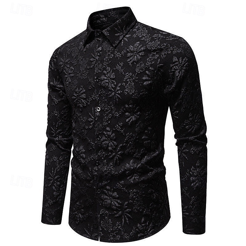 Homens Camisa Social Camisa casual camisa de botão Preto Branco Manga Longa Floral Tecido Lapela Férias Casual Jacquard Roupa Moda Chique & Moderno Casual Informal mas elegante de 2026 por $29.99 –P6