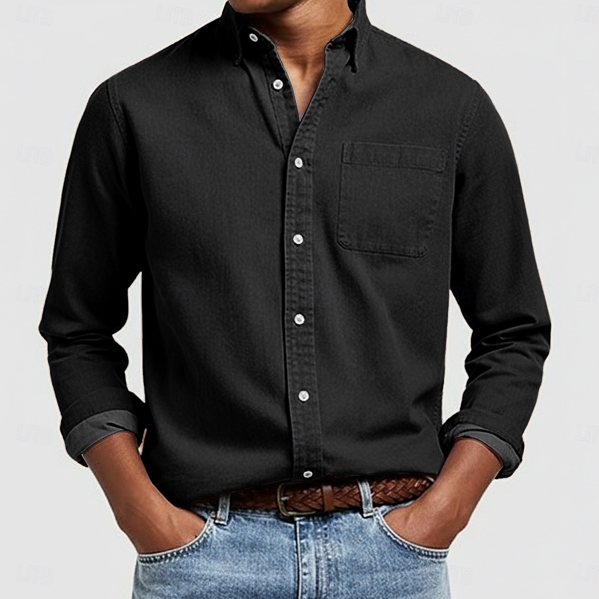 Bărbați Cămașă Cămașă casual Camașă cu nasturi Albastru denim Negru Alb Roz Îmbujorat Roșu-aprins Manșon Lung Simplu Rever Casual Zilnic Buzunar frontal Îmbrăcăminte Bumbac Elegant Modă Casual 2025 - $20.99 –P11