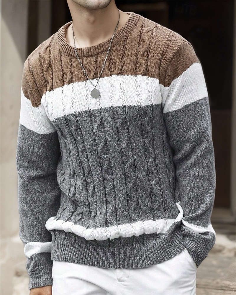 Męskie Sweter sweter Sweter z dzianiny Prążkowany Robić na drutach Zwykłe topy Dzianiny Kolorowy blok Półgolf Moda Podstawowy Urlop Dzienne zużycie Odzież Jesień Zima Biały Czerwony S M L 2026 - $34.99 –P4